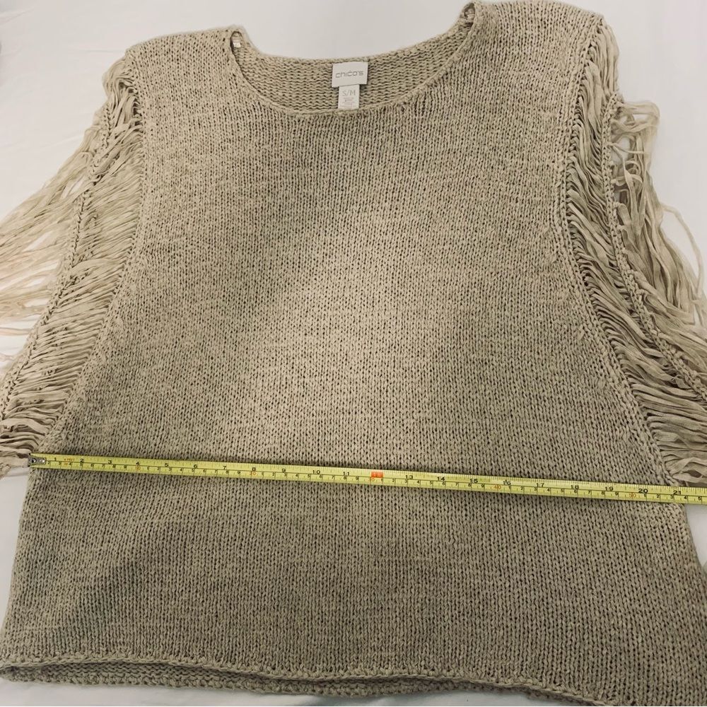 Chico’s Boho Chic Fringe Sleeves Top Sz S/M Artisanal Weave Tunic - Picture 8 of 12